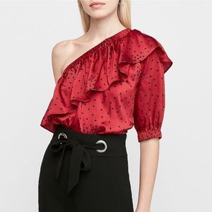 Heart One Shoulder Ruffle Banded Bottom Top